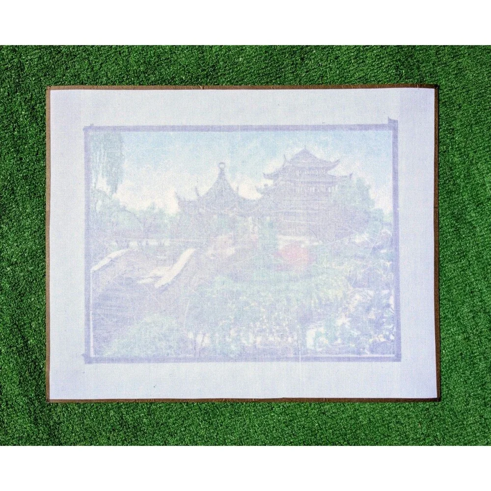 Vintage Chinese Pagoda Bridge Garden Hand Embroidered Silk Wall Hanging Tapestry